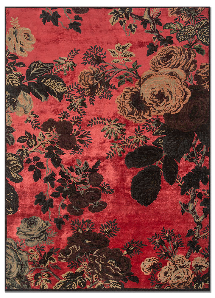 Gilded Age Red & Orange Hand Knotted Wool & Bamboo Silk Rugs-Esk