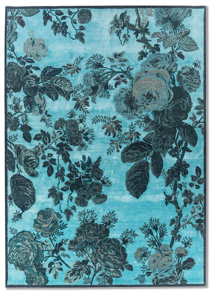 blue Belle Epoque by Peter D'Ascoli blue wool and bamboo silk hand knotted Rug
