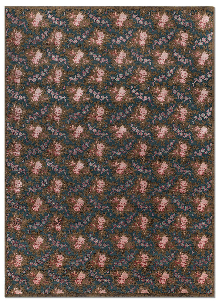 gilded age blue wool and bamboo silk hand knotted Rug - HeadShot