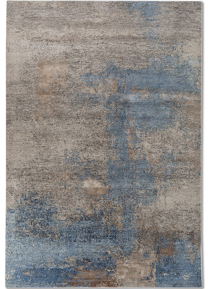 afterglow by kavi beige and brown wool and bamboo silk hand knotted Rug - HeadShot