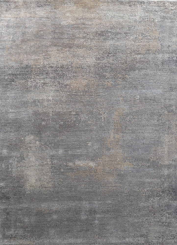 grey and black grey and black wool and bamboo silk hand knotted Rug