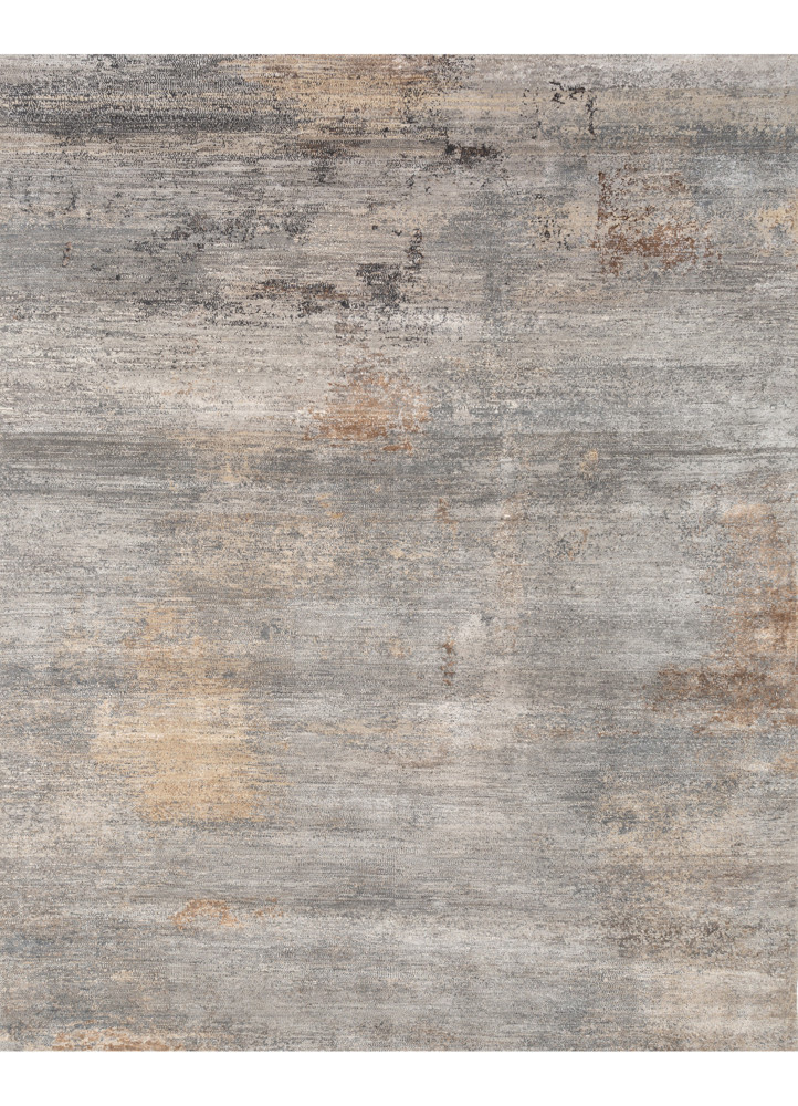  beige and brown wool and bamboo silk hand knotted Rug