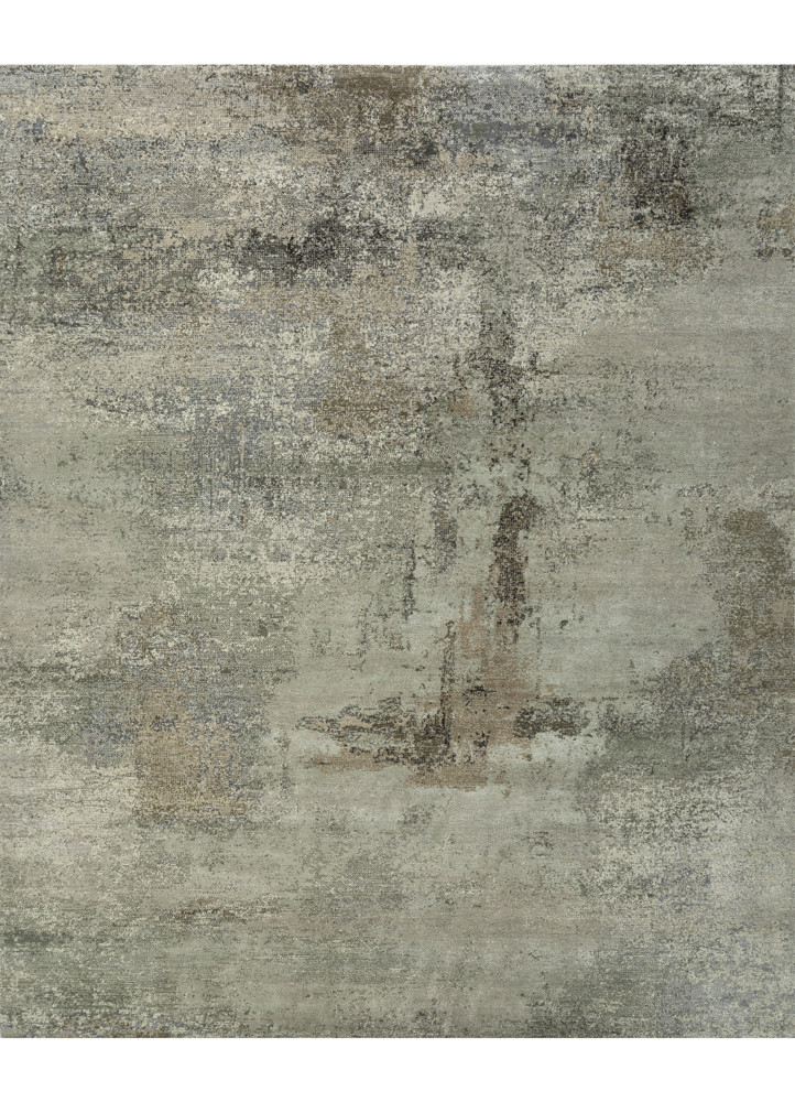  green wool and bamboo silk hand knotted Rug