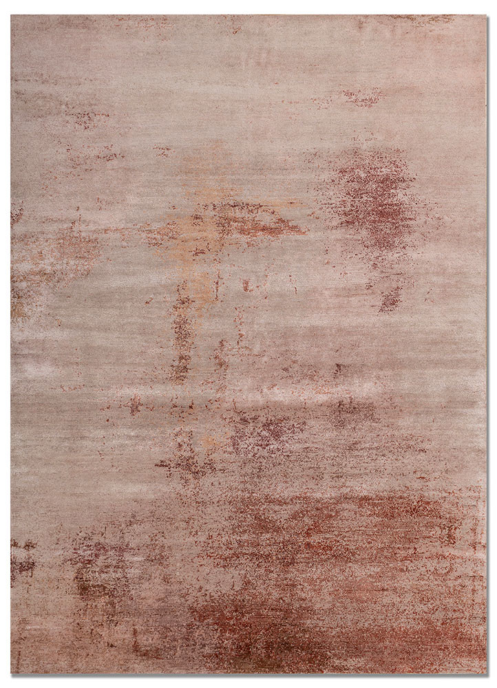  red and orange wool and bamboo silk hand knotted Rug