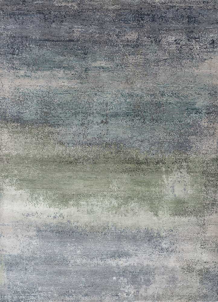  grey and black wool and bamboo silk hand knotted Rug