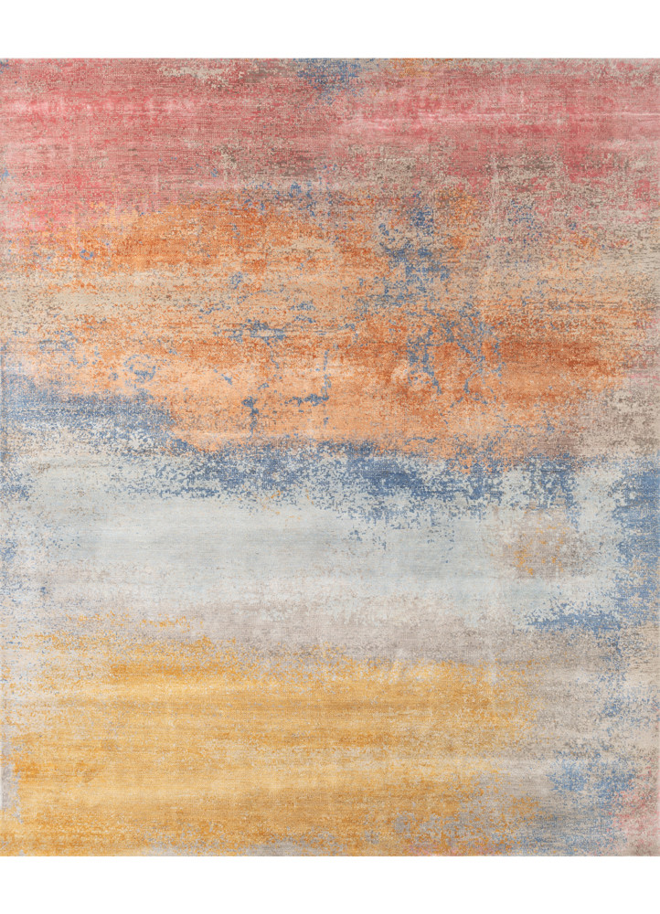  blue wool and bamboo silk hand knotted Rug