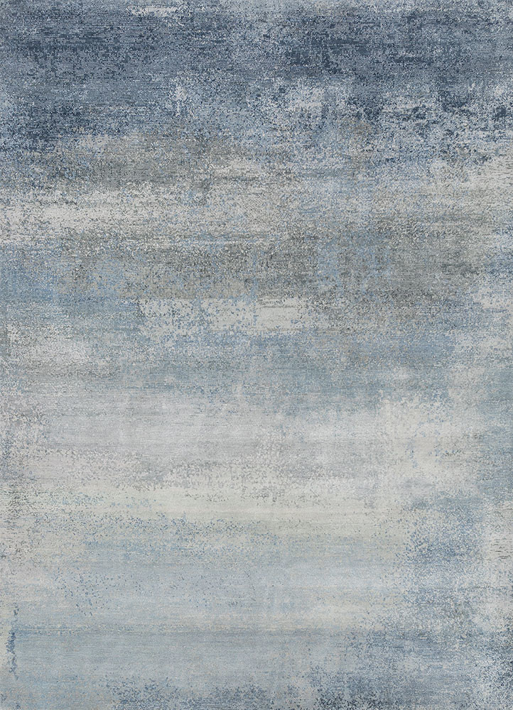  blue wool and bamboo silk hand knotted Rug