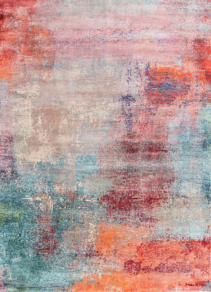  pink and purple wool and bamboo silk hand knotted Rug