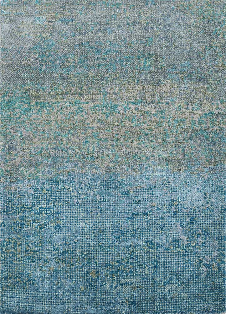  blue wool and bamboo silk hand knotted Rug