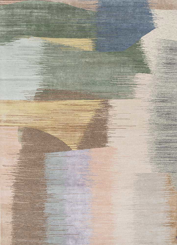  beige and brown wool and bamboo silk hand knotted Rug