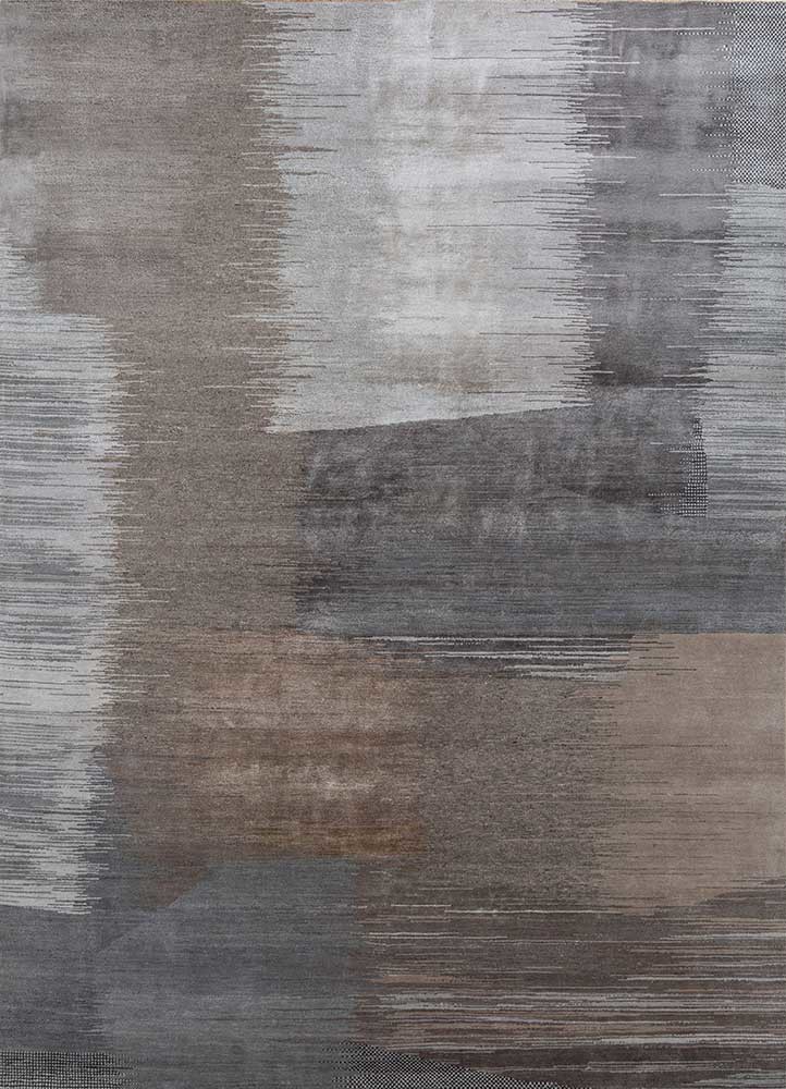  beige and brown wool and bamboo silk hand knotted Rug