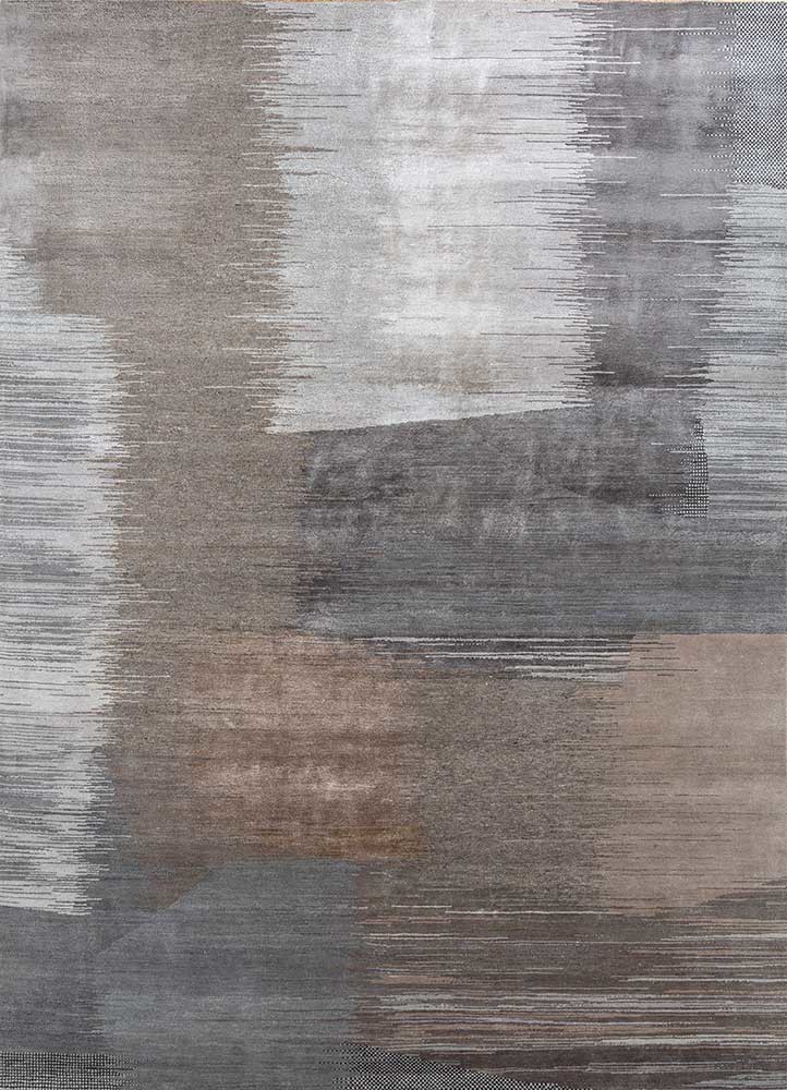 afterglow by kavi beige and brown wool and bamboo silk hand knotted Rug - HeadShot