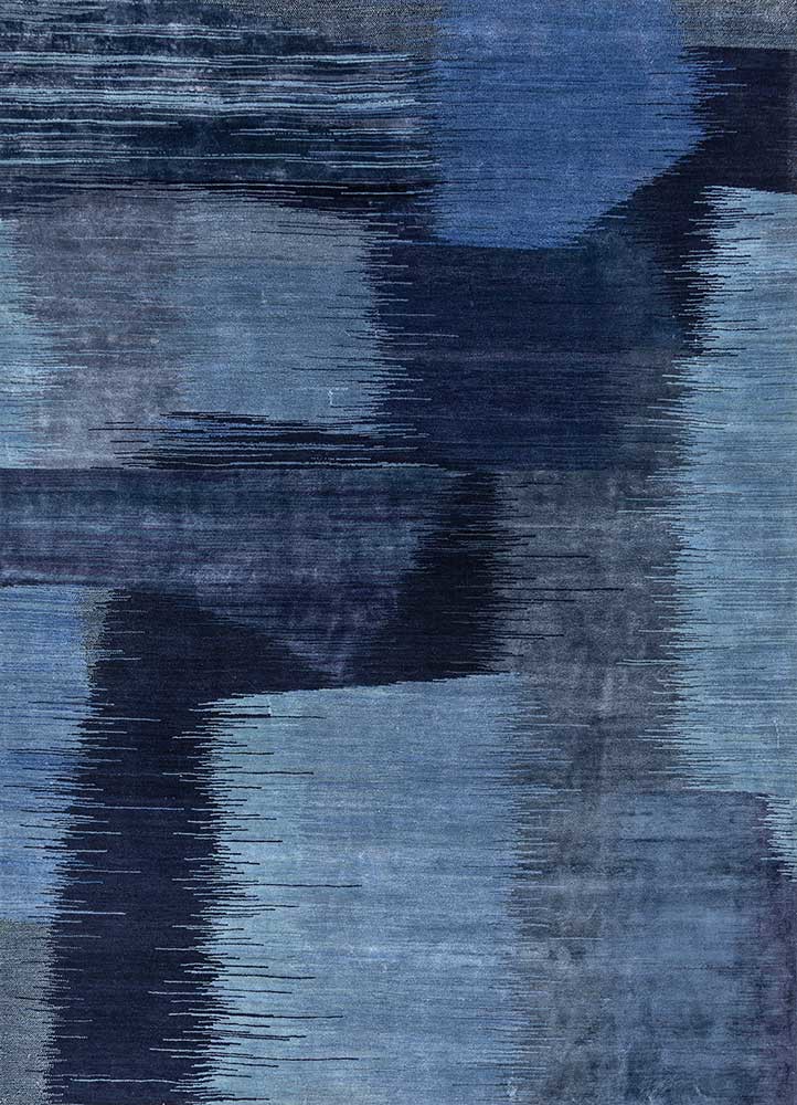  blue wool and bamboo silk hand knotted Rug