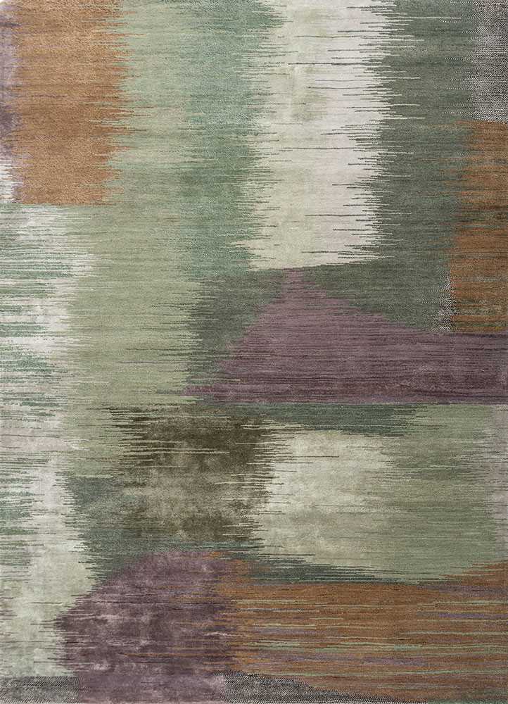  green wool and bamboo silk hand knotted Rug