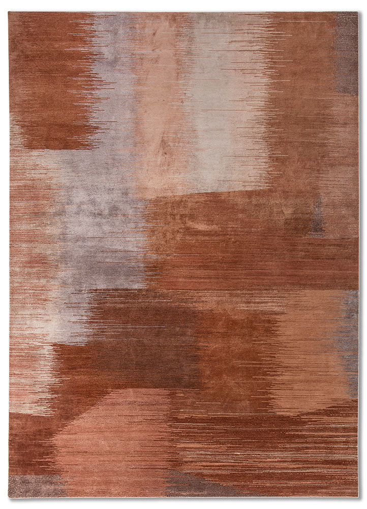  red and orange wool and bamboo silk hand knotted Rug