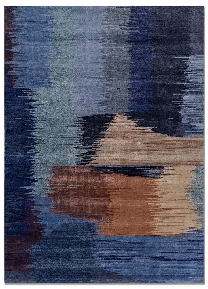  blue wool and bamboo silk hand knotted Rug