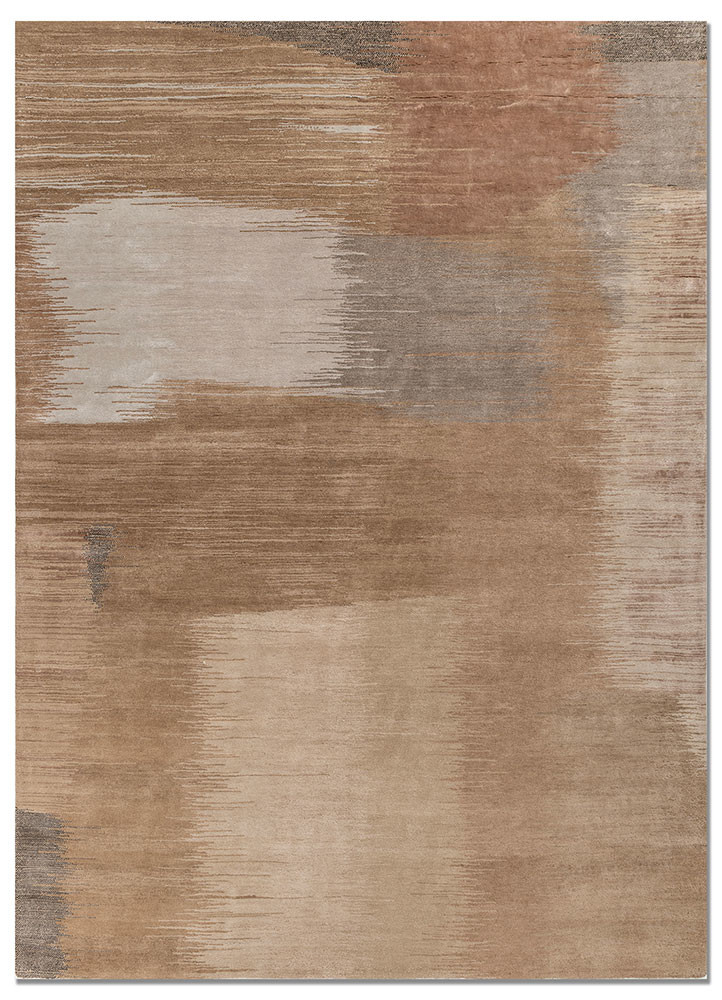 afterglow by kavi beige and brown wool and bamboo silk hand knotted Rug - HeadShot