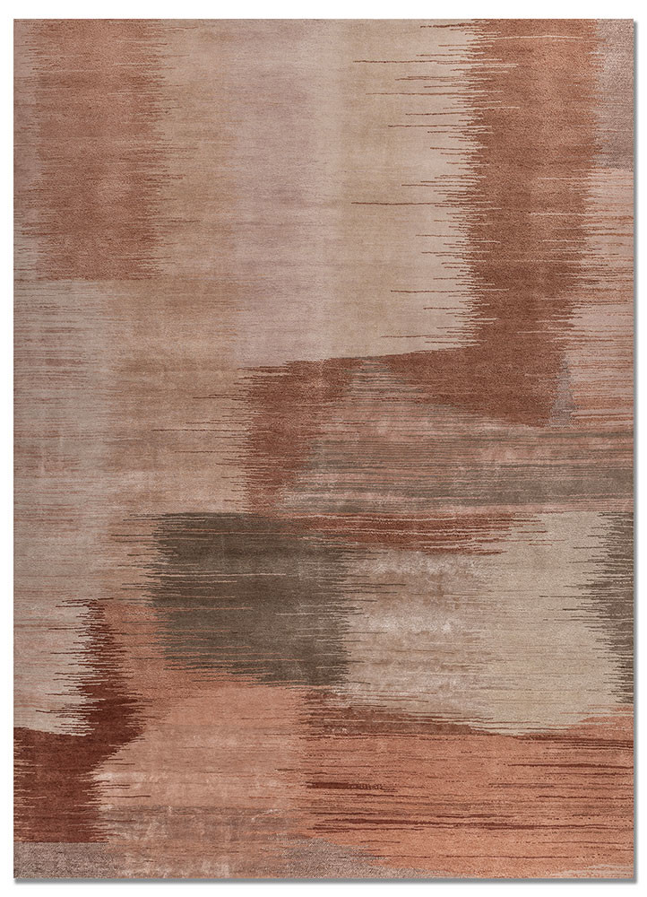 red and orange red and orange wool and bamboo silk hand knotted Rug