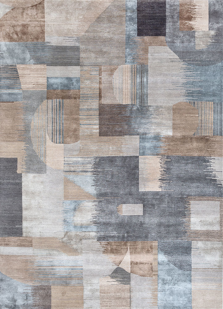 afterglow by kavi grey and black wool and bamboo silk hand knotted Rug - HeadShot