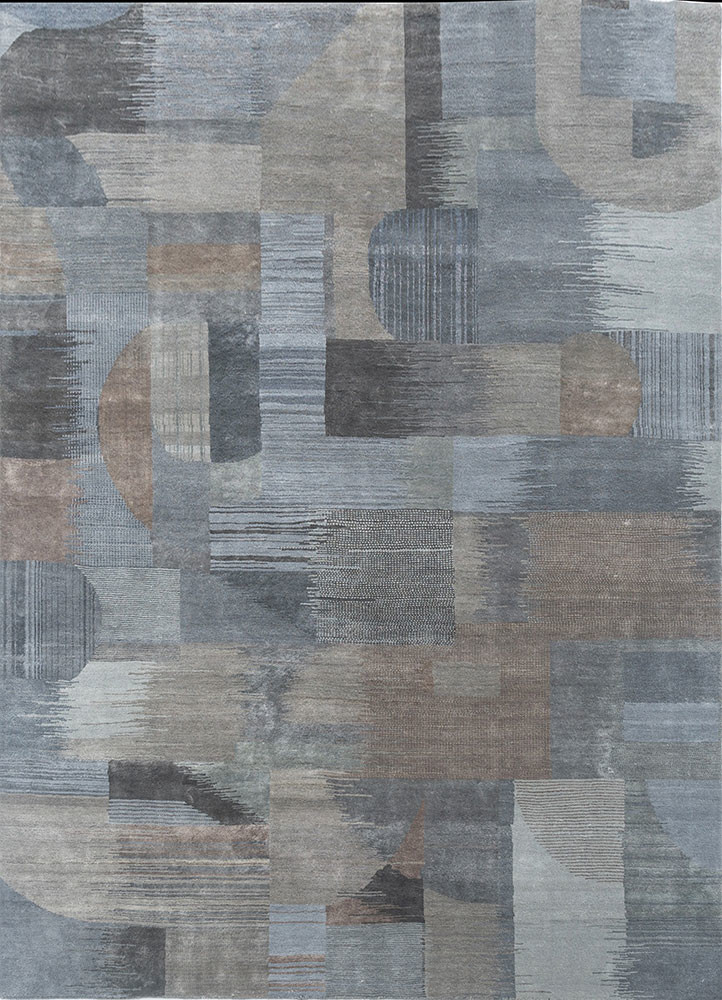  blue wool and bamboo silk hand knotted Rug