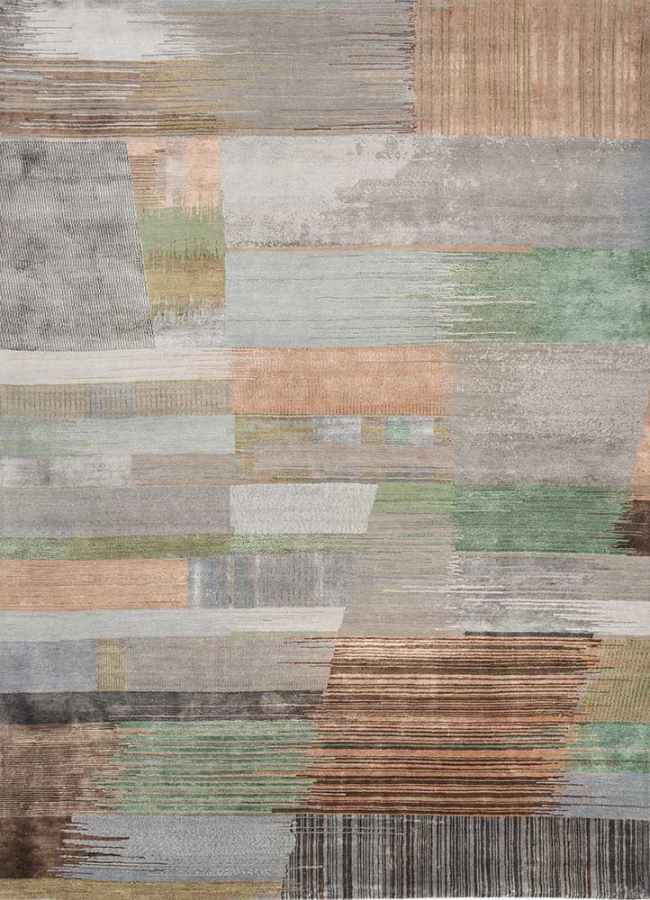  grey and black wool and bamboo silk hand knotted Rug