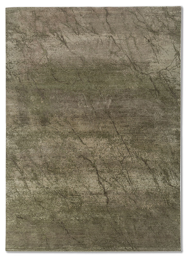 urban pause by kavi green wool and bamboo silk hand knotted Rug