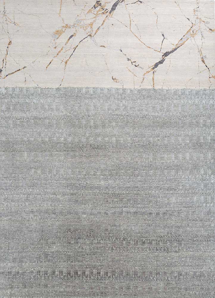  grey and black wool and bamboo silk hand knotted Rug