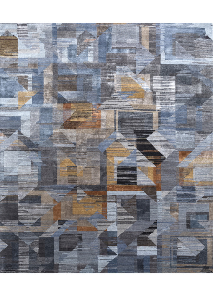  blue wool and bamboo silk hand knotted Rug