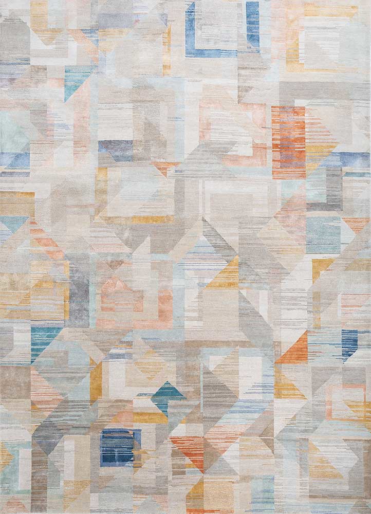  ivory wool and bamboo silk hand knotted Rug