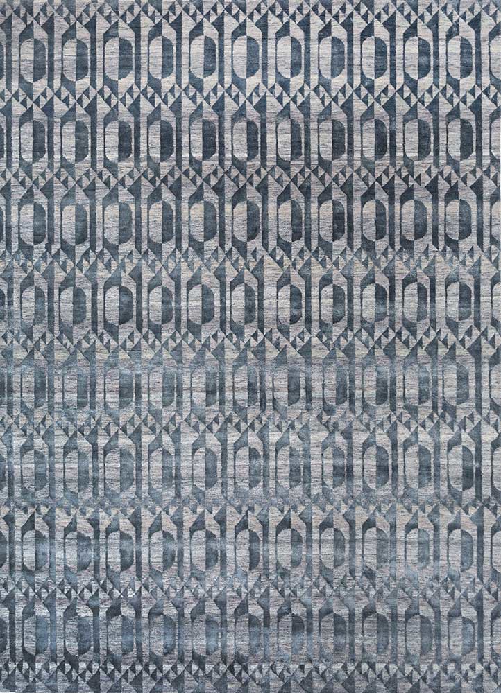 blue blue wool and bamboo silk hand knotted Rug