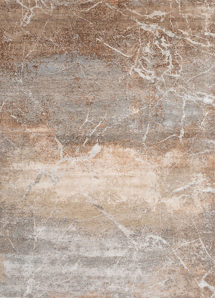 urban pause by kavi beige and brown wool and bamboo silk hand knotted Rug - HeadShot