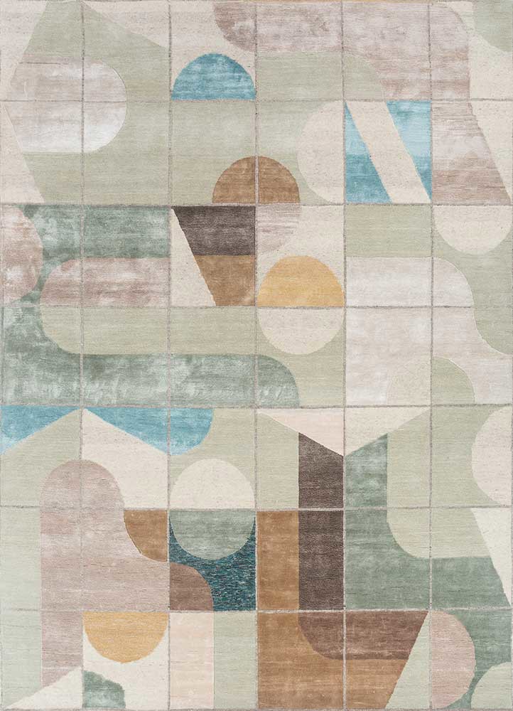 aakar by kavi green wool and bamboo silk hand knotted Rug - HeadShot