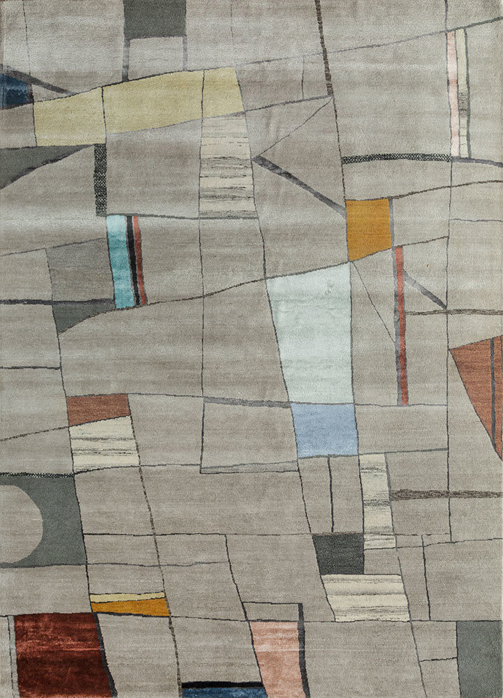  grey and black wool and bamboo silk hand knotted Rug