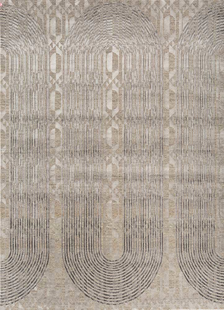 beige and brown beige and brown wool and bamboo silk hand knotted Rug