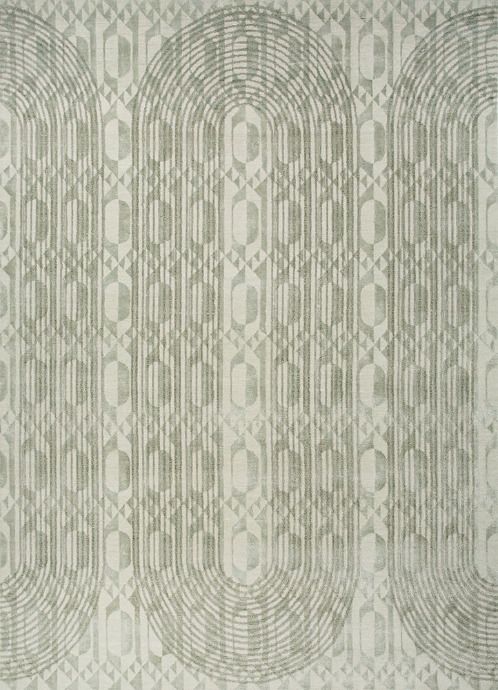  green wool and bamboo silk hand knotted Rug