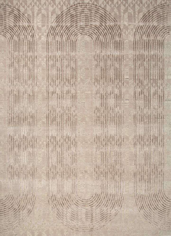  ivory wool and bamboo silk hand knotted Rug