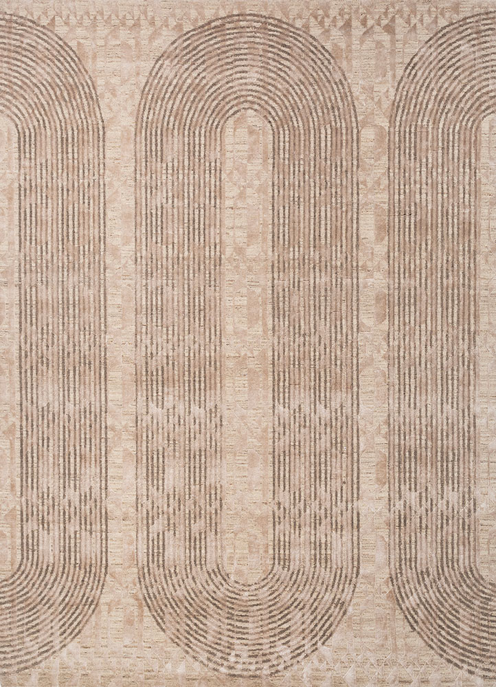  beige and brown wool and bamboo silk hand knotted Rug