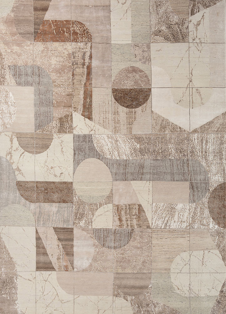  ivory wool and bamboo silk hand knotted Rug