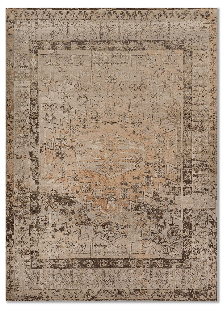 thyme beige and brown wool hand knotted Rug - HeadShot