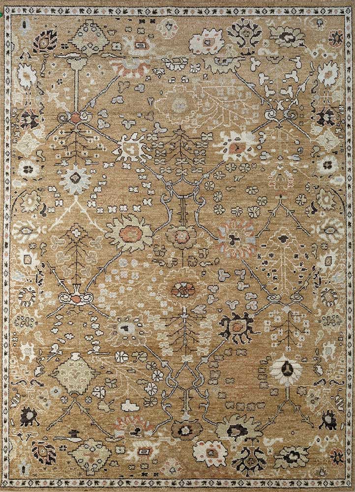 erbe beige and brown wool hand knotted Rug - HeadShot