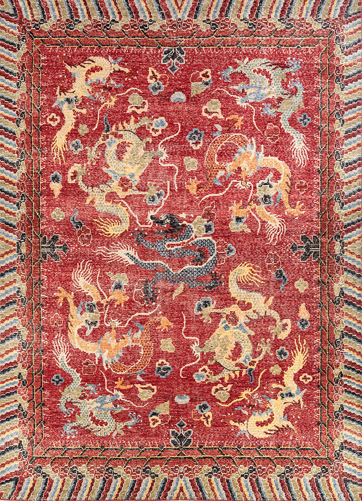 erbe red and orange wool hand knotted Rug - HeadShot erbe red and orange wool hand knotted Rug - HeadShot