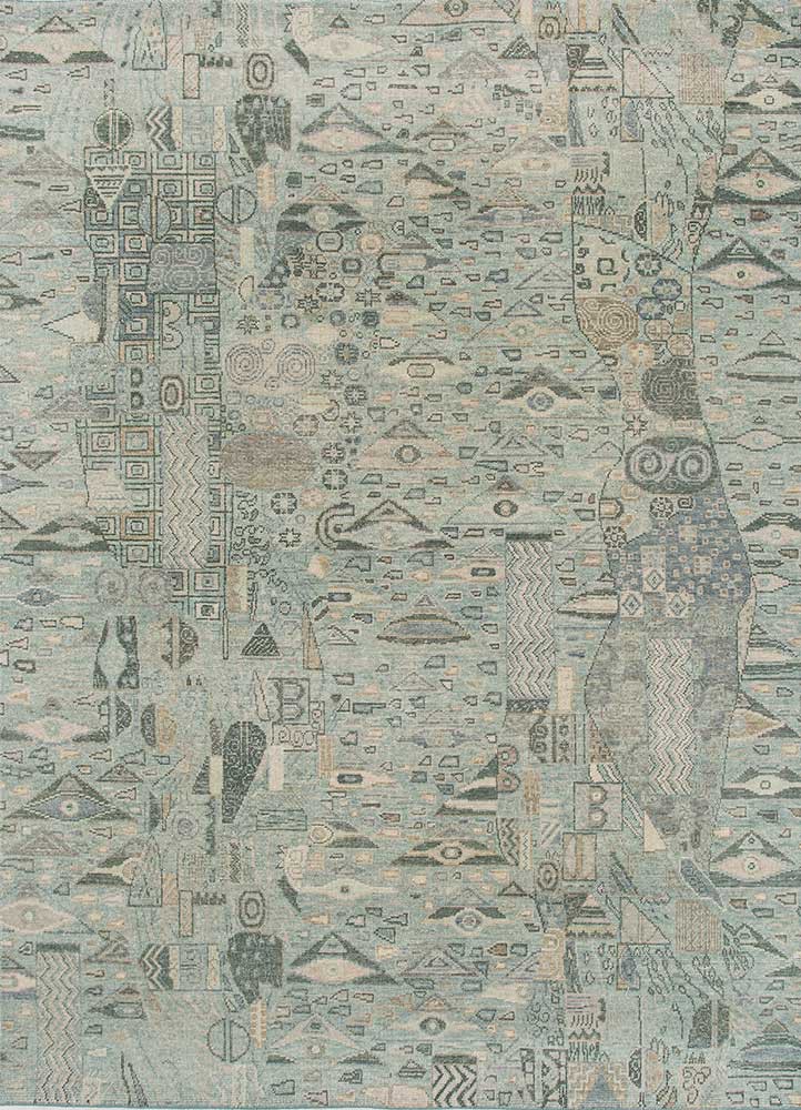  blue wool hand knotted Rug