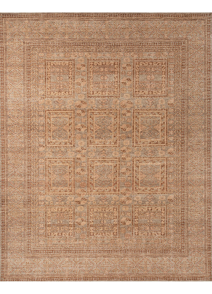 erbe beige and brown wool hand knotted Rug - HeadShot