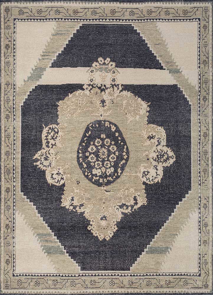 thyme blue wool hand knotted Rug - HeadShot