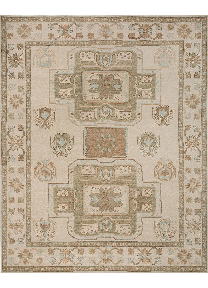  ivory wool hand knotted Rug