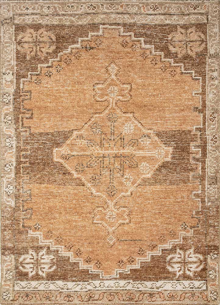 thyme red and orange wool hand knotted Rug - HeadShot
