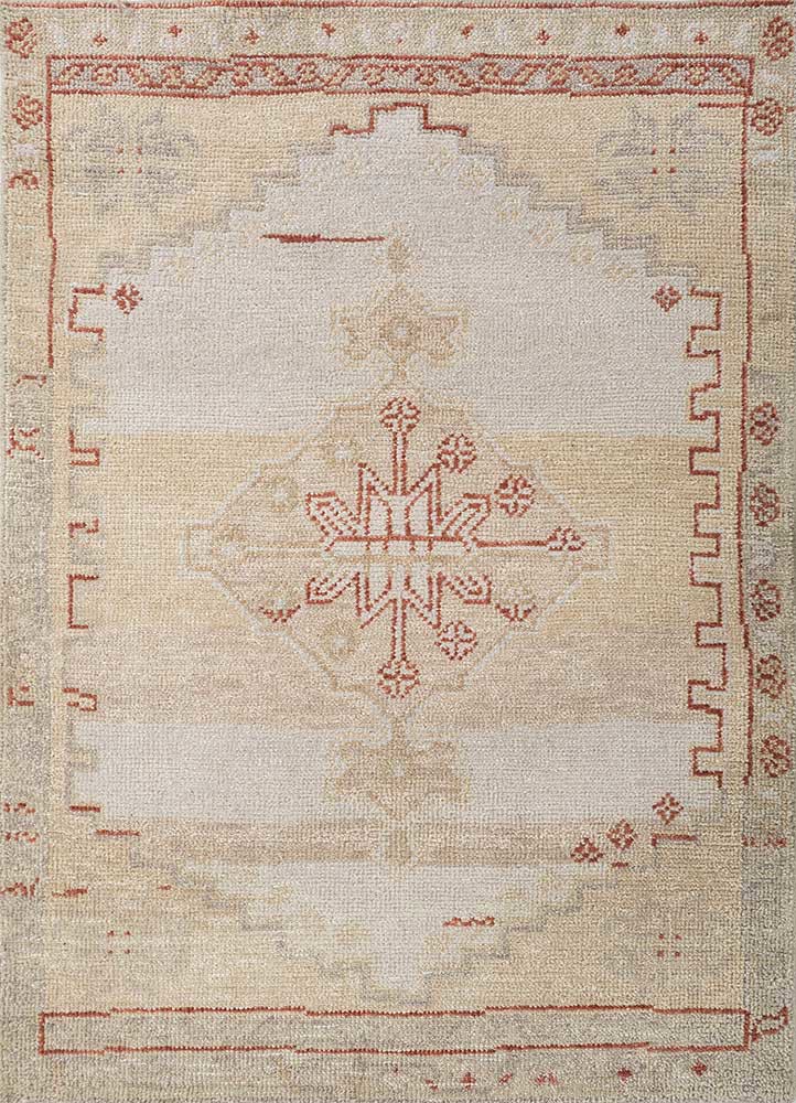  beige and brown wool hand knotted Rug