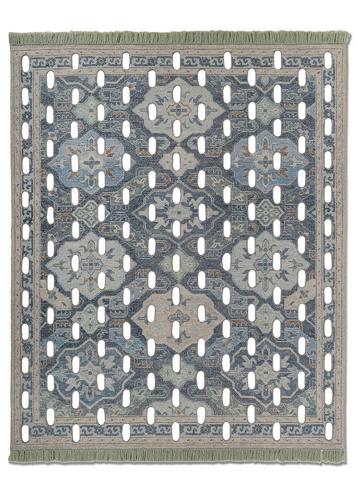 placebo blue wool hand knotted Rug - HeadShot