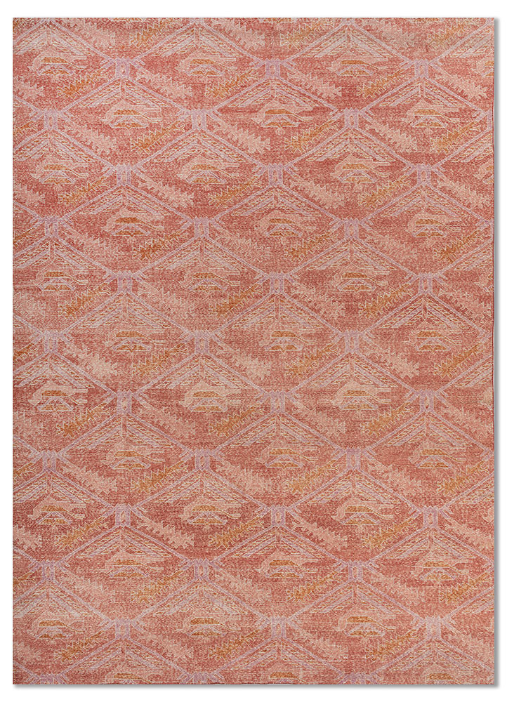 red and orange red and orange wool hand knotted Rug