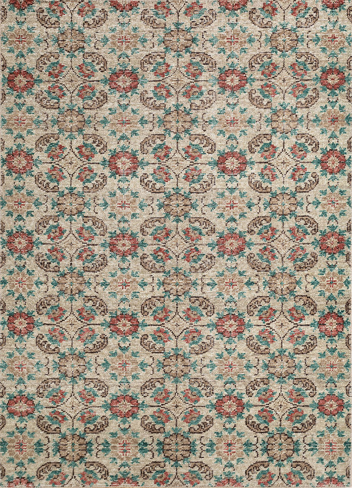 erbe beige and brown wool hand knotted Rug - HeadShot